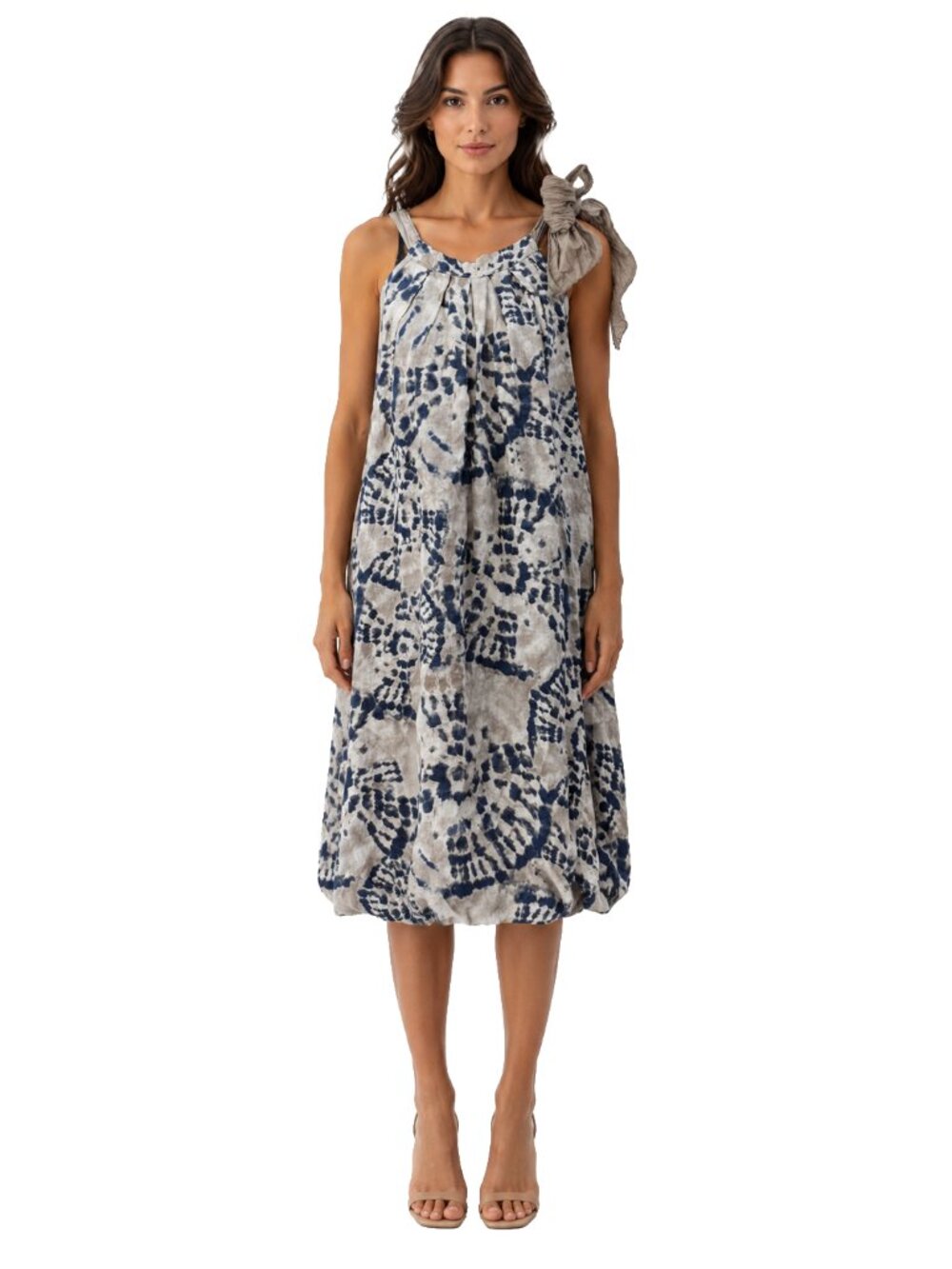 Bellambra Italy 100% Linen Tie Dye Halter Dress L Boho Resort Lagenlook Blue